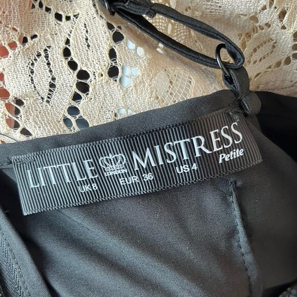 Little Mistress All Over Lace Top Long Sleeve Chiffon Semi Sheer Dress - Picture 11 of 12